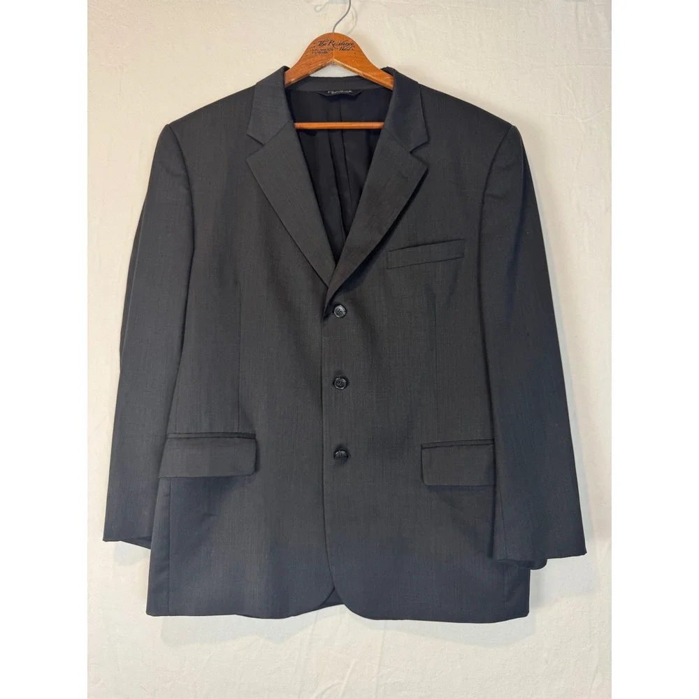 Jos A Bank Mens Wool Suit Jacket Blazer Charcoal Grey Three Button Made in Italy